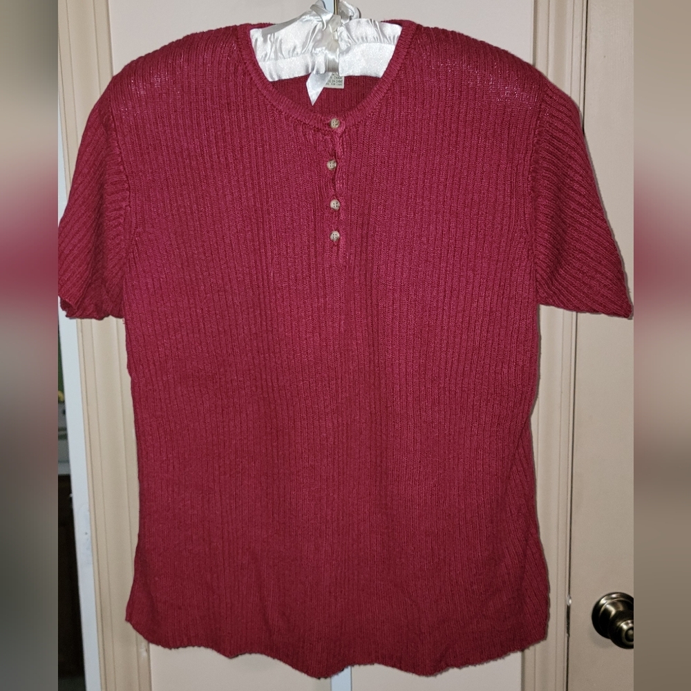 #170  Eddie Bauer- Short Sleeve Cable Knit Button-up Pullover Sweater- sz. XL